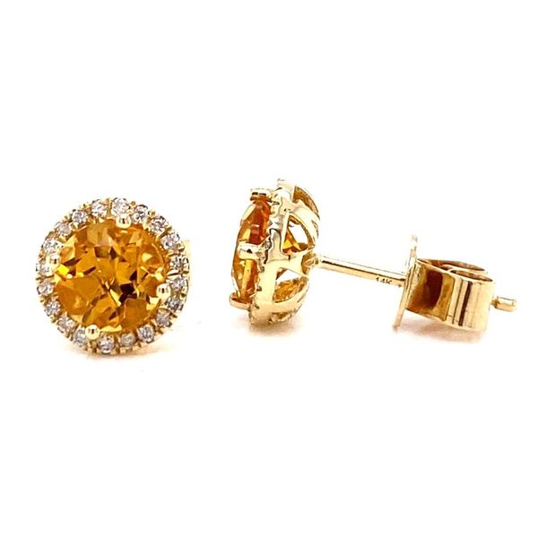 Round Diamond Cut Citrine & Diamond Halo Stud Earrings Classic Creations In Diamonds & Gold Venice, FL