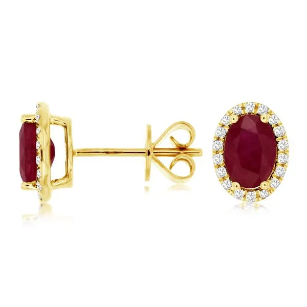 Oval Garnet & Diamond Halo Stud Earrings Classic Creations In Diamonds & Gold Venice, FL