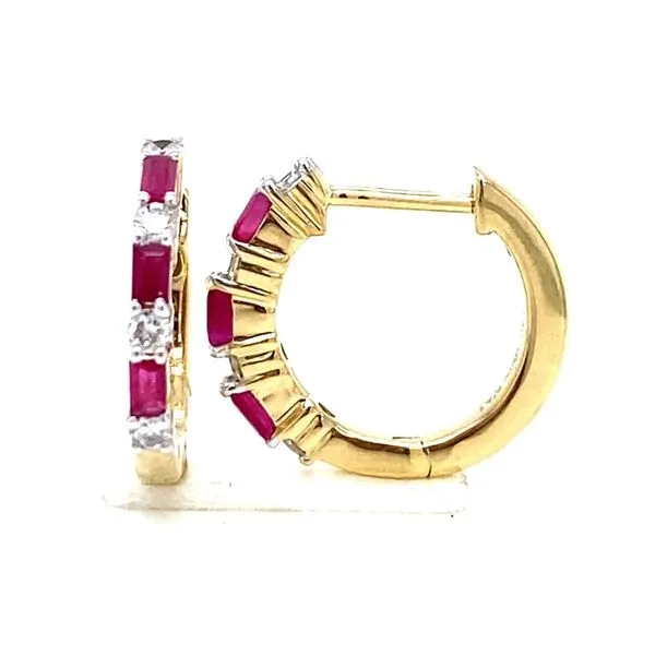 Ruby & Diamond Huggie Hoop Earrings Classic Creations In Diamonds & Gold Venice, FL