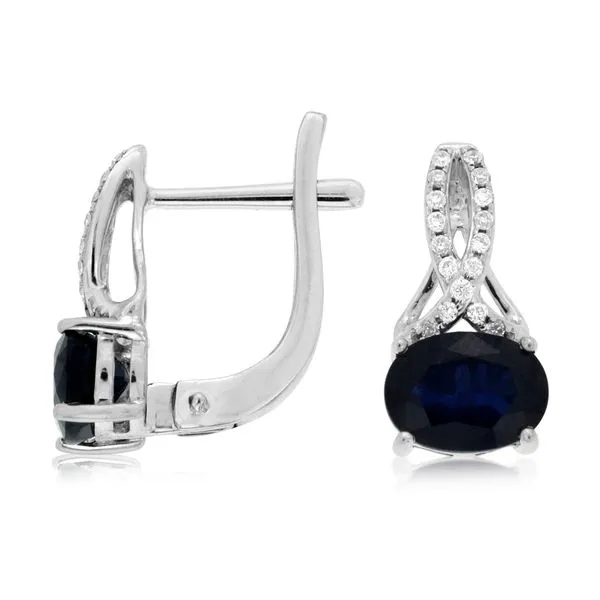14K White Gold Oval Sapphire & Diamonds Lever Back Earrings Classic Creations In Diamonds & Gold Venice, FL