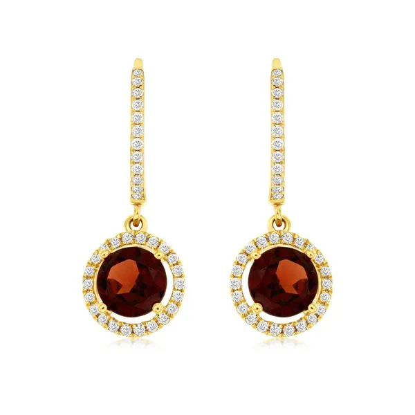 Garnet & Diamond Halo Dangle Lever Back Earrings Classic Creations In Diamonds & Gold Venice, FL