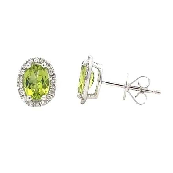 Peridot & Diamond Halo Stud Earrings Classic Creations In Diamonds & Gold Venice, FL