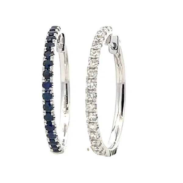 14K White Gold Reversible Sapphire & Diamond Hinged Hoop Earrings Classic Creations In Diamonds & Gold Venice, FL