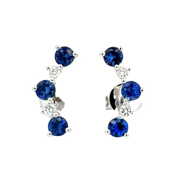 14K White Gold Sapphire & Diamond Shared Prong Crawler Earrings Classic Creations In Diamonds & Gold Venice, FL