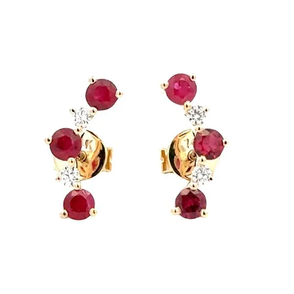 14K Yellow Gold Ruby And Diamond Shared Prong Crawler Earrings Classic Creations In Diamonds & Gold Venice, FL