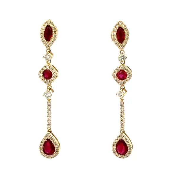 14K Yellow Gold Ruby & Diamond Halo Dangle Earrings Classic Creations In Diamonds & Gold Venice, FL