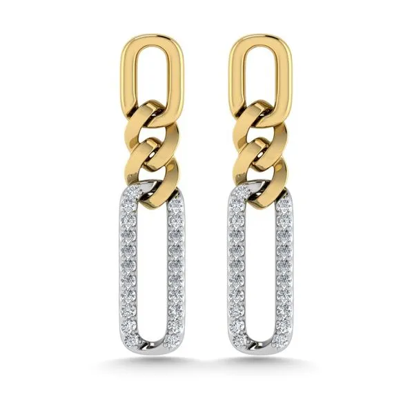10K Yellow & White Polished Gold & Pavè Diamond Dangle Link Earrings Classic Creations In Diamonds & Gold Venice, FL