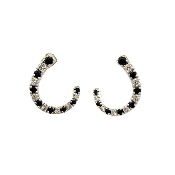14K White Gold Laboratory Grown Sapphire & Diamond Shared Prong Set Half Circle Design Earrings Classic Creations In Diamonds & Gold Venice, FL
