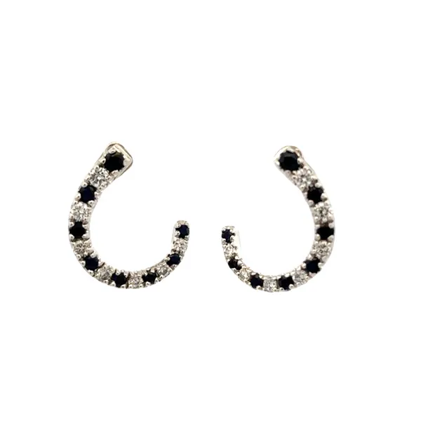 14K White Gold Laboratory Grown Sapphire & Diamond Shared Prong Set Half Circle Design Earrings Classic Creations In Diamonds & Gold Venice, FL