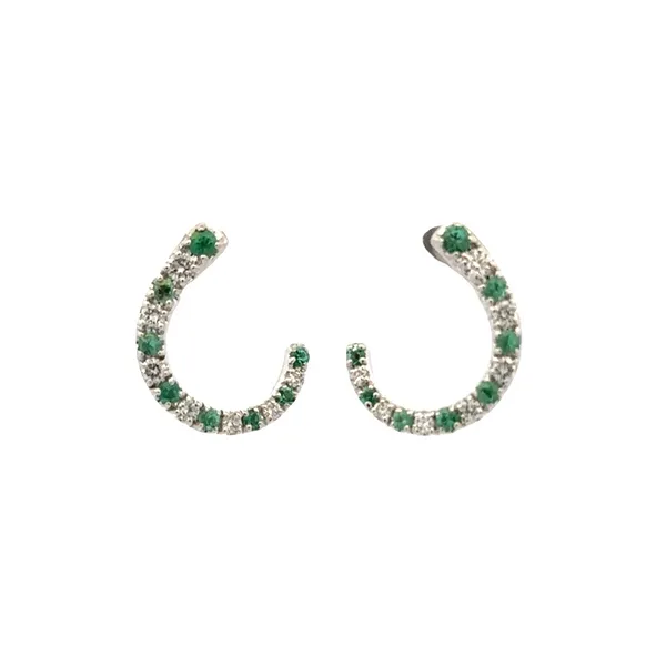 14K White Gold Laboratory Grown Emerald & Diamond Shared Prong Set Half Circle Design Earrings Classic Creations In Diamonds & Gold Venice, FL