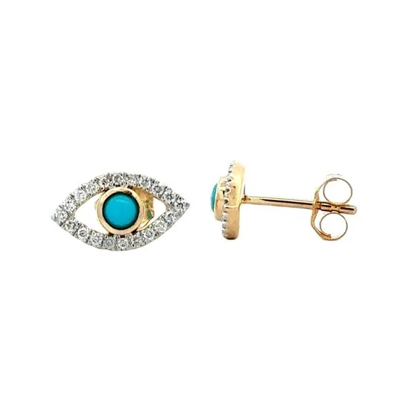 14K Yellow Gold Turquoise & Diamond Eye Stud Earrings Classic Creations In Diamonds & Gold Venice, FL