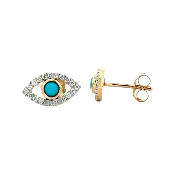 14K Yellow Gold Turquoise & Diamond Eye Stud Earrings Classic Creations In Diamonds & Gold Venice, FL