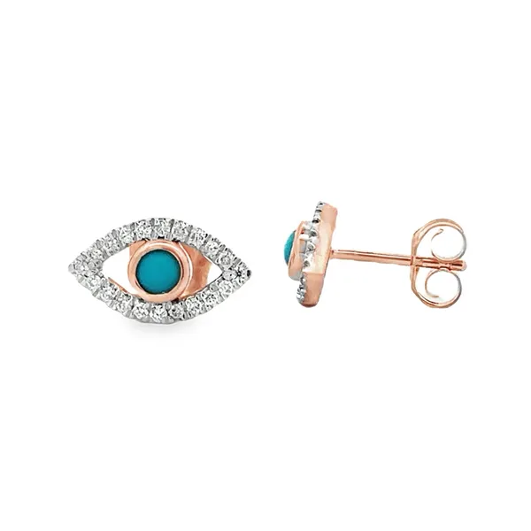 14K Rose Gold Turquoise & Diamond Eye Stud Earrings Classic Creations In Diamonds & Gold Venice, FL