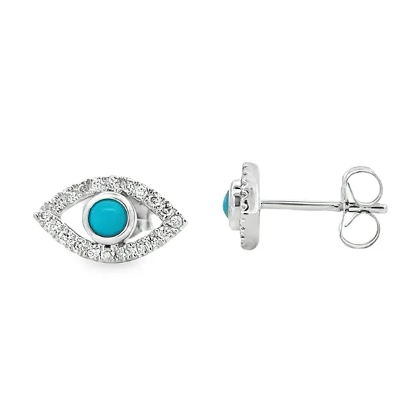 14K White Gold Turquoise & Diamond Eye Stud Earrings Classic Creations In Diamonds & Gold Venice, FL