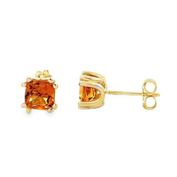 14K Yellow Gold Citrine Cushion Cut Double Prong Setting Stud Earrings Classic Creations In Diamonds & Gold Venice, FL