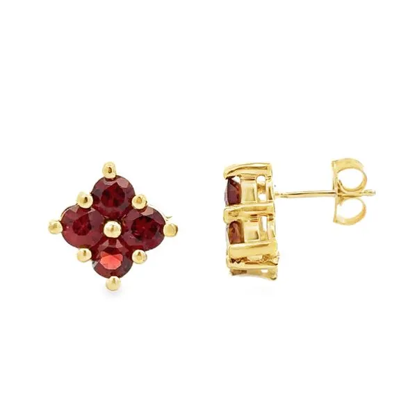 10K Yellow Gold Square Garnet Cluster Stud Earrings Classic Creations In Diamonds & Gold Venice, FL