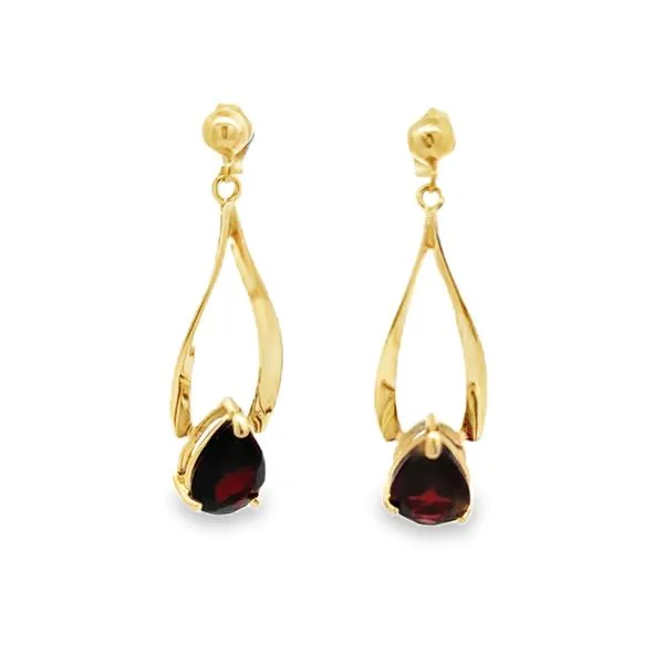 14K Yellow Gold Garnet Pear Shaped Dangle Earrings Classic Creations In Diamonds & Gold Venice, FL