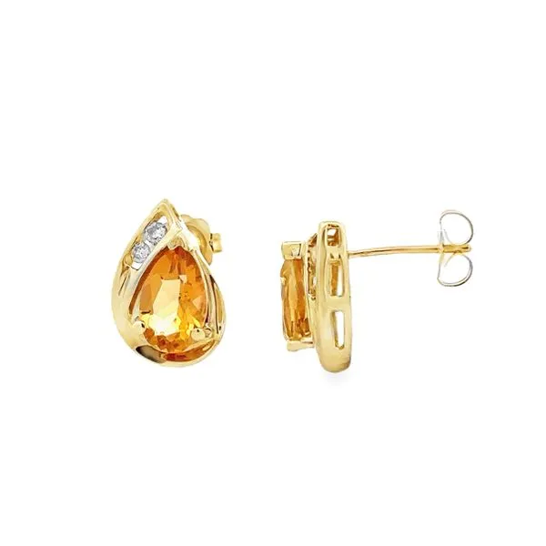 10K Yellow Gold Citrine Pear Shaped Channel Set Diamond Stud Earrings Classic Creations In Diamonds & Gold Venice, FL