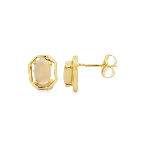 14K Yellow Oval Opal Polished Frame Stud Earrings Classic Creations In Diamonds & Gold Venice, FL
