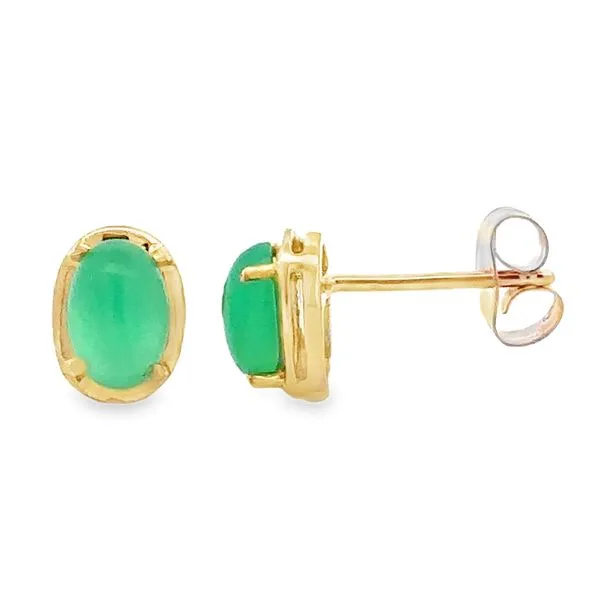 14K Yellow Gold Chrysophrase Oval Cabochon Stud Earrings Classic Creations In Diamonds & Gold Venice, FL