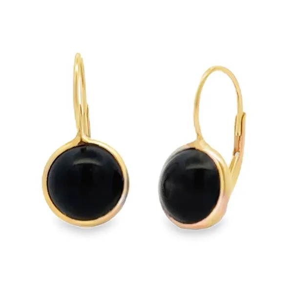 14K Yellow Gold Black Onyx Round Lever Back Earrings Classic Creations In Diamonds & Gold Venice, FL