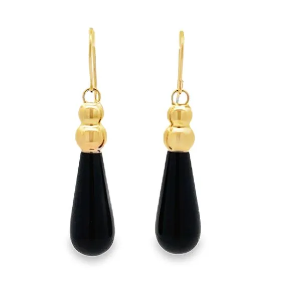 14K Yellow Gold French Hook Black Onyx Dangle Earrings Classic Creations In Diamonds & Gold Venice, FL