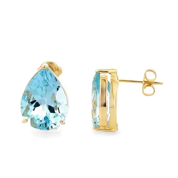14K Yellow Gold Sky Blue Topaz Pear Basket Setting Stud Earrings Classic Creations In Diamonds & Gold Venice, FL