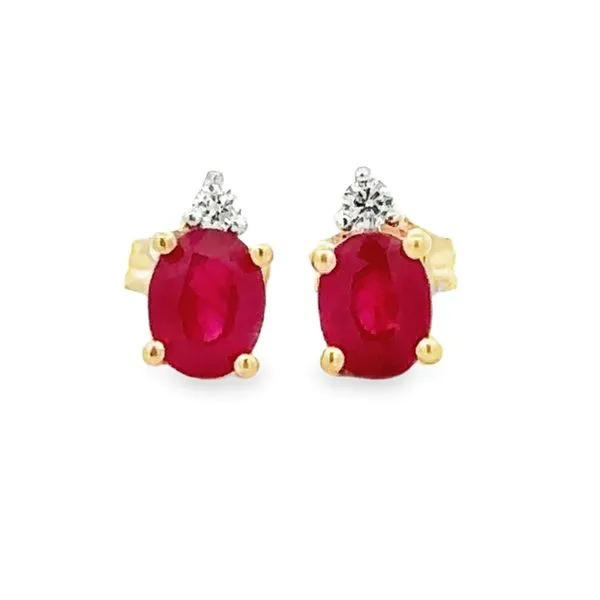 14K Yellow Gold Oval Ruby & Diamond Accent Stud Earrings Classic Creations In Diamonds & Gold Venice, FL