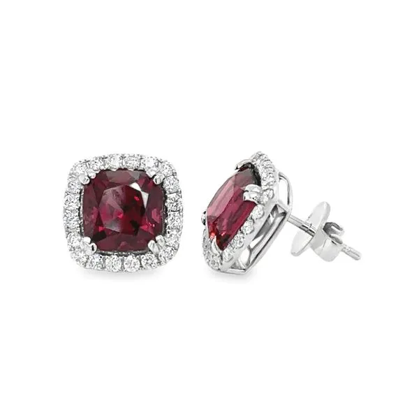 14K White Gold 8.0ct. Rhodolite Garnet And Diamond Halo Stud Earrings Image 2 Classic Creations In Diamonds & Gold Venice, FL