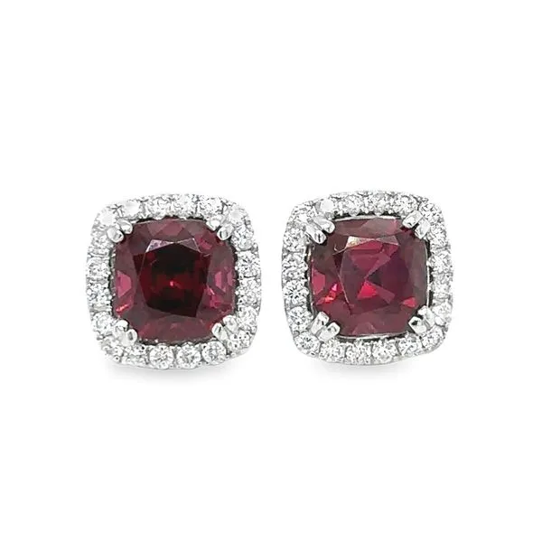 14K White Gold 8.0ct. Rhodolite Garnet And Diamond Halo Stud Earrings Classic Creations In Diamonds & Gold Venice, FL