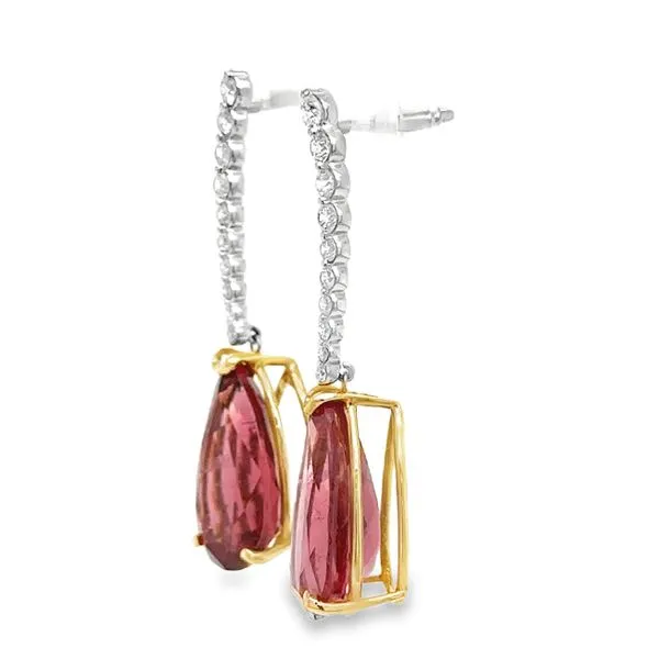 18K White And Yellow Gold Pear Shaped Rose 10.85ct. Tourmaline And Diamond Dangle Earrings Image 2 Classic Creations In Diamonds & Gold Venice, FL