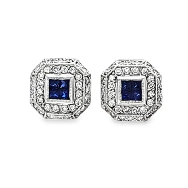 18K White Gold Pave Diamond and Invisibly Set Sapphire Stud Earrings – 1.04ct Diamond, 0.64ct Sapphire, 12.6mm Classic Creations In Diamonds & Gold Venice, FL