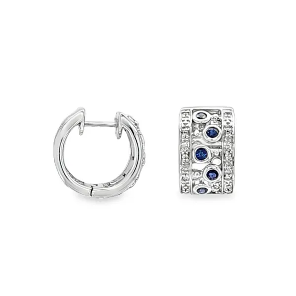 14K White Gold Sapphire and Diamond Huggie Earrings – 0.50ct Sapphire, 0.10ct Diamond, 15 x 9.5mm Classic Creations In Diamonds & Gold Venice, FL