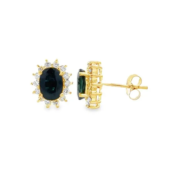 14K Yellow Gold Sapphire and Diamond Halo Stud Earrings – 2.00ct Sapphire, 0.14ct Diamond TW Classic Creations In Diamonds & Gold Venice, FL