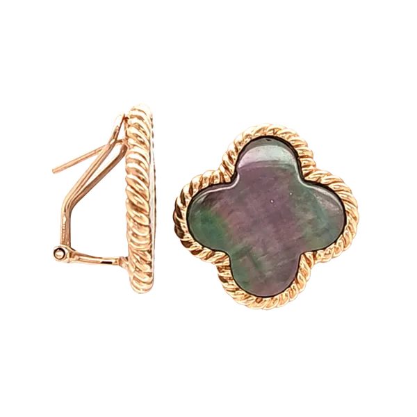 14K Rose Gold Gray Mother of Pearl Clover Lever Back Earrings – 22mm Classic Creations In Diamonds & Gold Venice, FL
