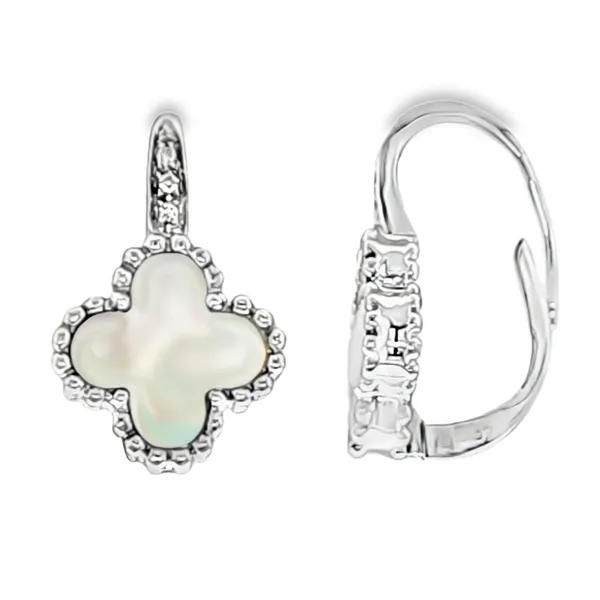 14K White Gold Mother of Pearl Clover Lever Back Earrings – 0.02ct Diamond Accent Classic Creations In Diamonds & Gold Venice, FL