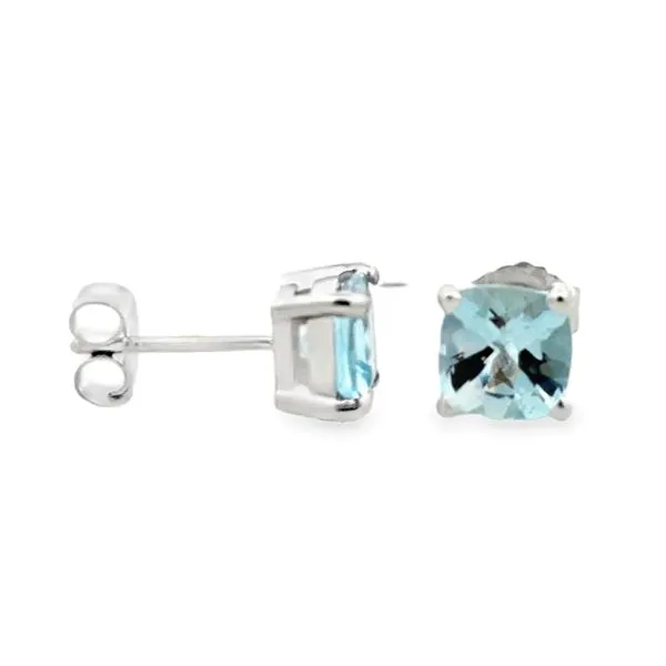 14K White Gold Cushion-Cut Aquamarine Stud Earrings – 0.8 DWT | Elegant March Birthstone Jewelry Classic Creations In Diamonds & Gold Venice, FL