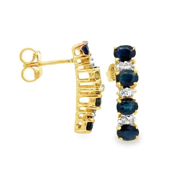 14K Yellow Gold Sapphire & Diamond Vertical Drop Earrings – 2.00ct Sapphires, 0.06ct Diamonds, 1.77 DWT | Elegant Gemstone Drop Jewelry Image 2 Classic Creations In Diamonds & Gold Venice, FL
