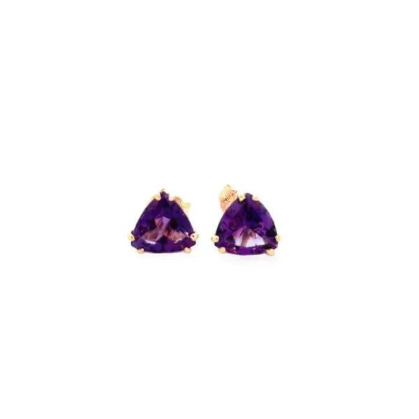 14K Yellow Gold Trillion-Cut Amethyst Stud Earrings – Basket Settings, 1.16 DWT | Elegant February Birthstone Jewelry Image 2 Classic Creations In Diamonds & Gold Venice, FL