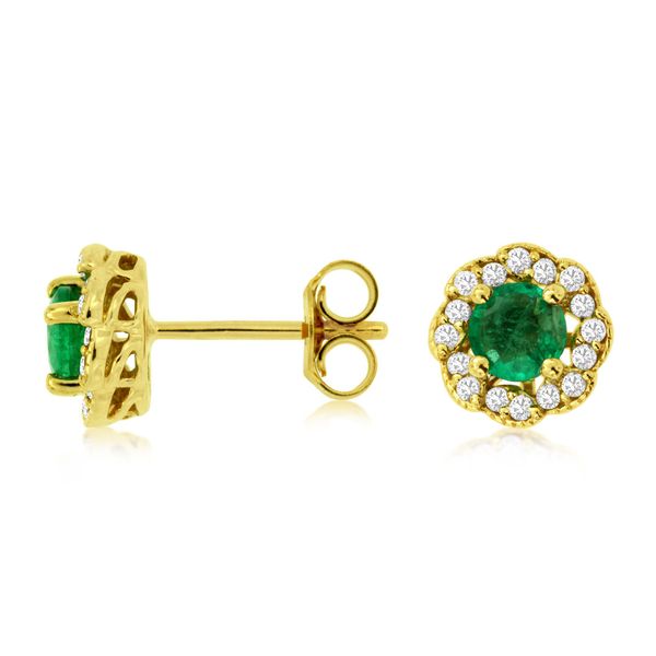 14K Yellow Gold Emerald & Diamonds Halo Stud Earrings Classic Creations In Diamonds & Gold Venice, FL