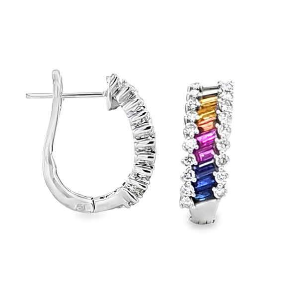 18K White Gold Multi-Color Sapphire and Diamond Earrings 1.93ct Image 2 Classic Creations In Diamonds & Gold Venice, FL