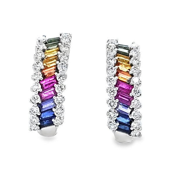 18K White Gold Multi-Color Sapphire and Diamond Earrings 1.93ct Classic Creations In Diamonds & Gold Venice, FL