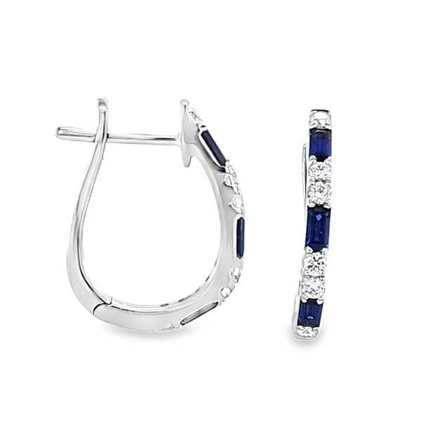 18K White Gold Sapphire & Diamond Hoop Earrings .53ct | Hinged Hoops Image 2 Classic Creations In Diamonds & Gold Venice, FL
