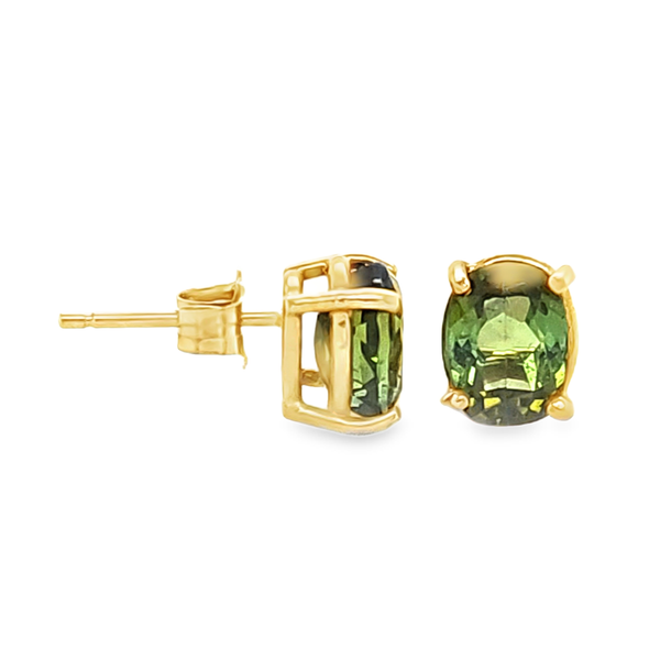 14K Yellow Gold Green Tourmaline Oval Stud Earrings 1.50 CTW Classic Creations In Diamonds & Gold Venice, FL