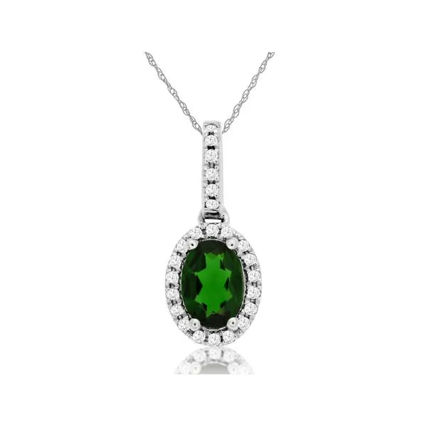 14K White Gold Russalite & Diamond Halo With French Rope Chain Necklace Classic Creations In Diamonds & Gold Venice, FL