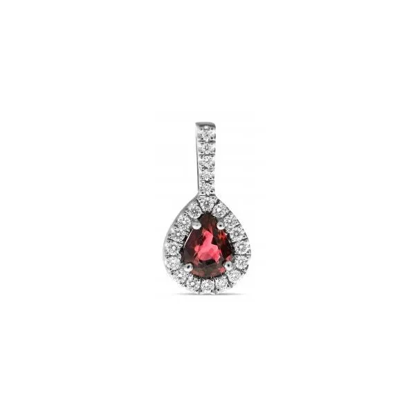 14K White Gold Pear Shaped Ruby Diamond Halo Pendant Classic Creations In Diamonds & Gold Venice, FL
