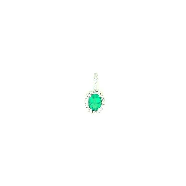14K White Gold Oval Colombian Emerald And Diamond Halo Pendant Classic Creations In Diamonds & Gold Venice, FL