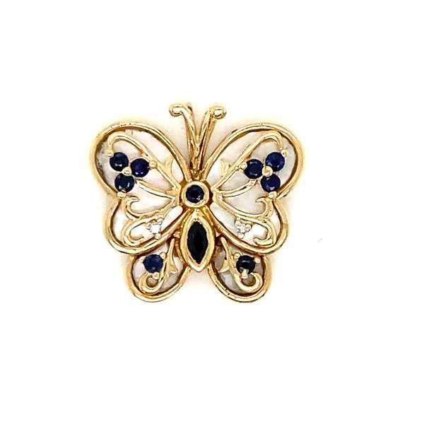 14K Yellow Gold Mother-Of-Pearl, Sapphire And Diamond Butterfly Pendant Classic Creations In Diamonds & Gold Venice, FL