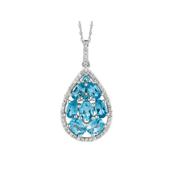 Teardrop Swiss Blue Topaz & Diamond Halo Cluster Pendant Classic Creations In Diamonds & Gold Venice, FL