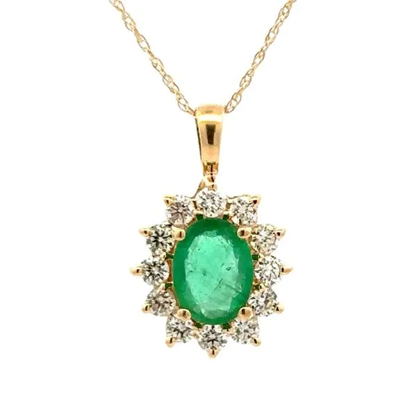 Emerald & Diamond Halo Pendant Classic Creations In Diamonds & Gold Venice, FL